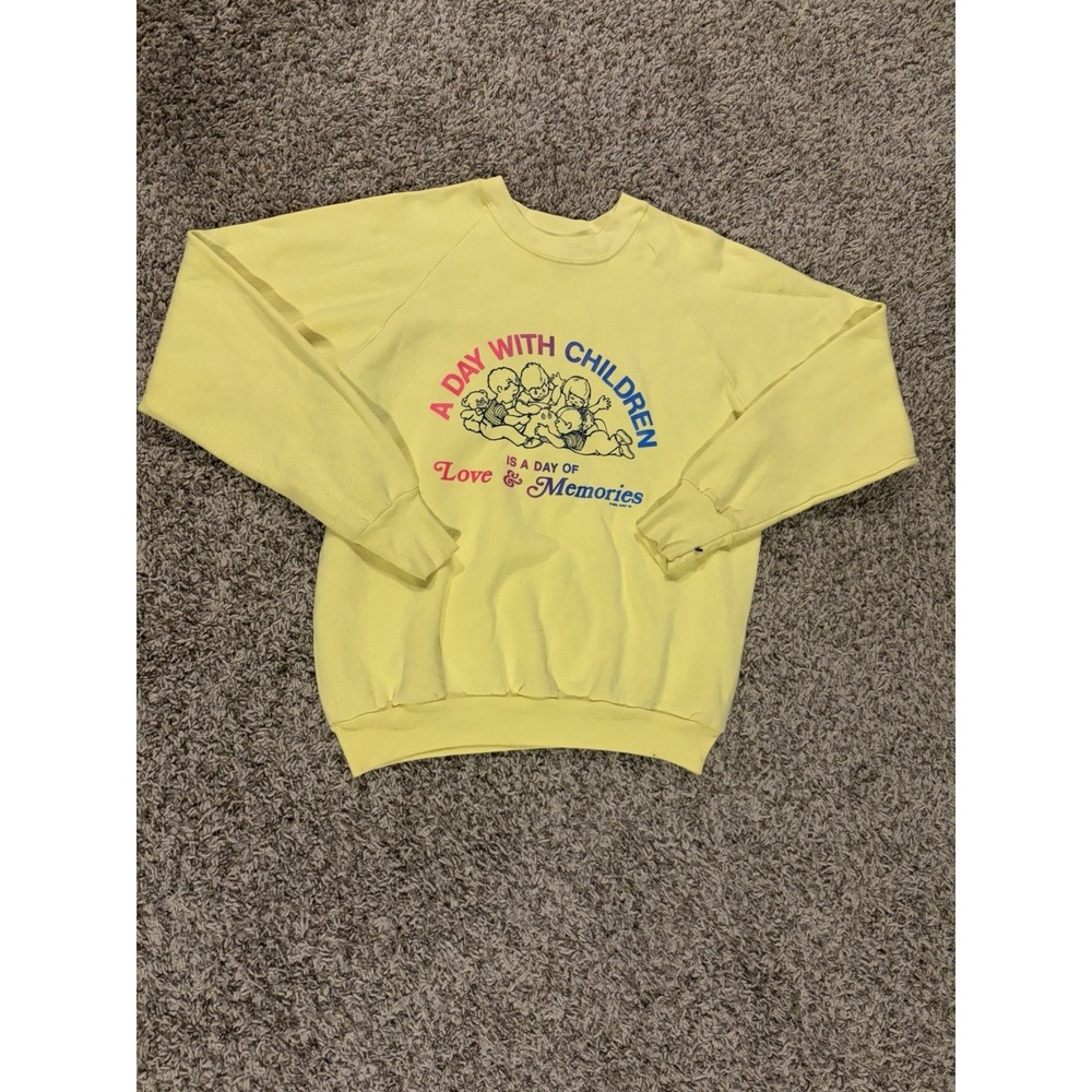 Vintage 90s retro love and memories teacher and kids yellow sweater size large